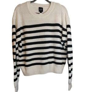 NWT GAP Women's XL Striped Crewneck Sweater Black White Knit Pullover